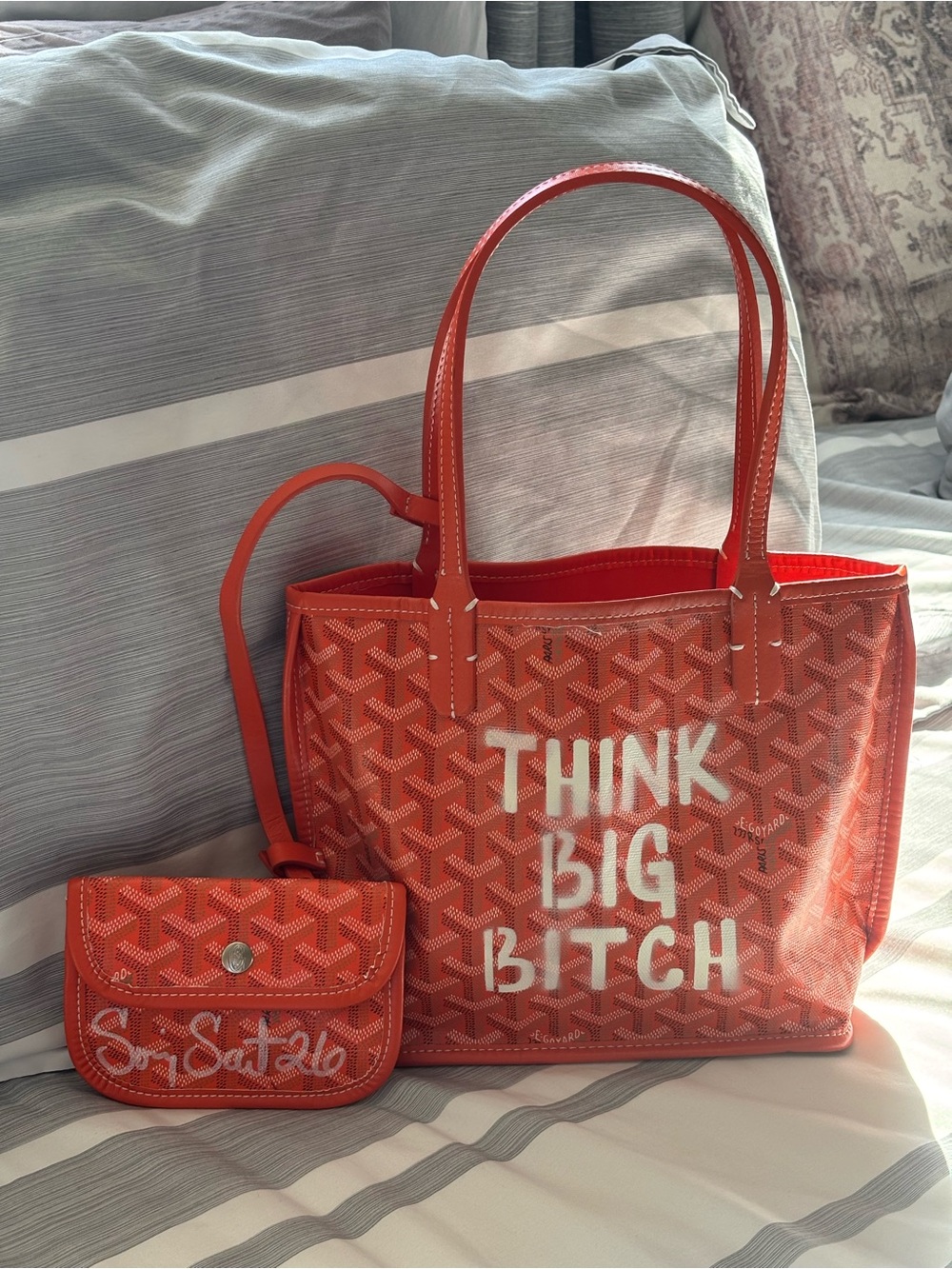 Sonique Saturday House Orange  Small Tote Bag with Pouch